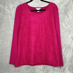 Christopher & Banks XL Shirt Top Magenta Pink  Solid Long Sleeve Scoop Neck